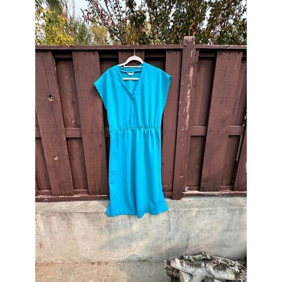 Vintage Sears teal dress elastic waist one tag - Picture 5 of 11